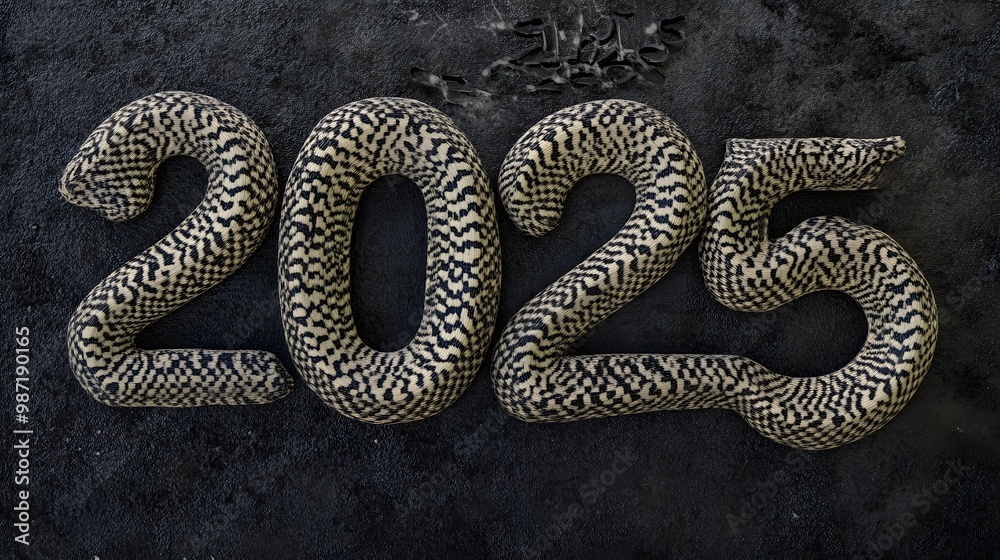 The year 2025 formed with a black and white patterned material. The year 2025 formed with a black and white patterned material.