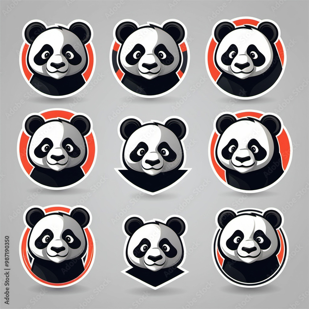 panda mascot logo face icon set panda mascot logo face icon set