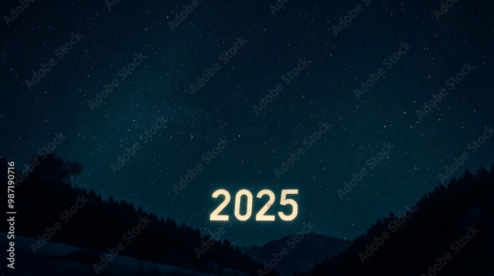 Fototapeta premium A night sky filled with stars, with the year 2025 illuminated in the middle.