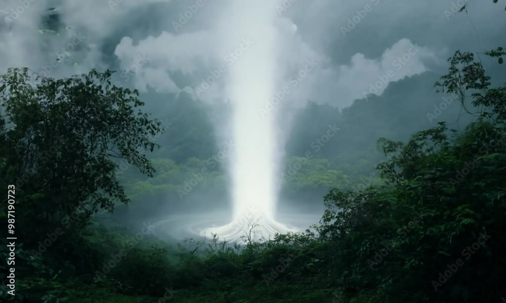 Tornado Funnel Cloud Over Forested Landscape Tornado Funnel Cloud Over Forested Landscape
