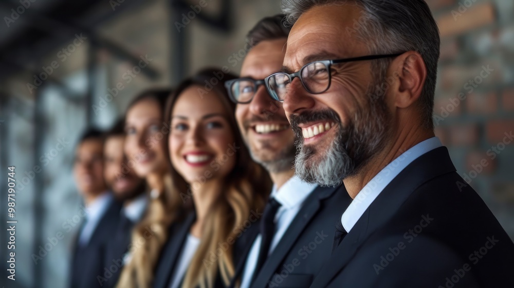 Business team smiling in meeting room. Neural network ai generated art Business team smiling in meeting room. Neural network ai generated art