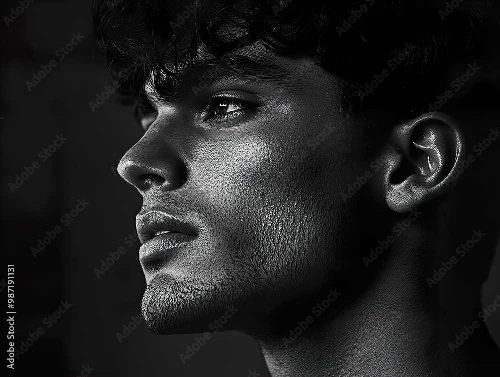 Black and White Portrait of a Man with Intense Gaze Black and White Portrait of a Man with Intense Gaze