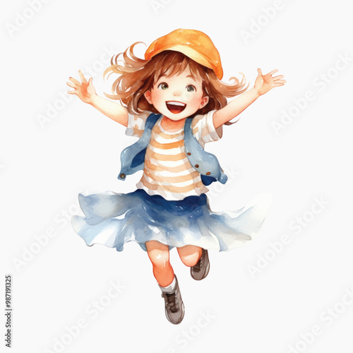 Joyful child jumping illustration