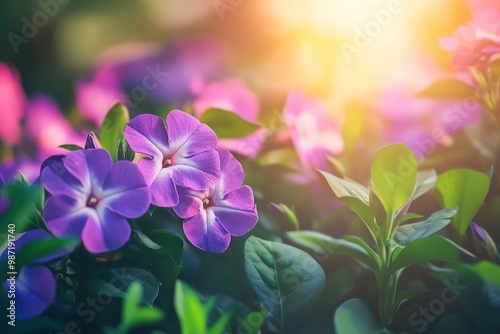 beautiful vinca flower in the garden , ai