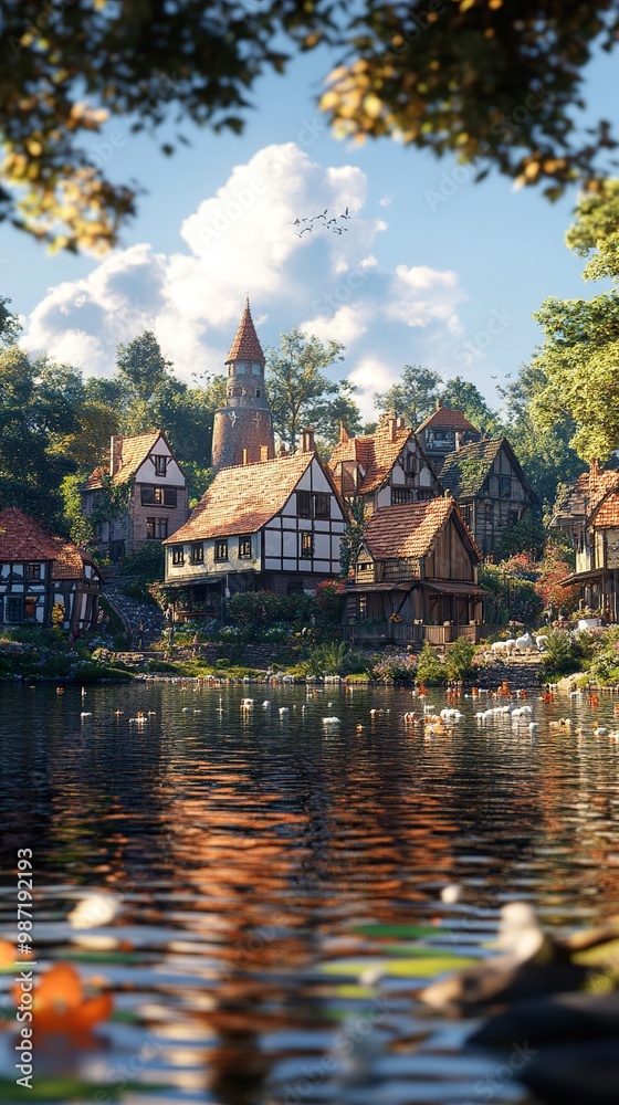Medieval Village by the Lake: A Picturesque Fantasy Setting Medieval Village by the Lake: A Picturesque Fantasy Setting