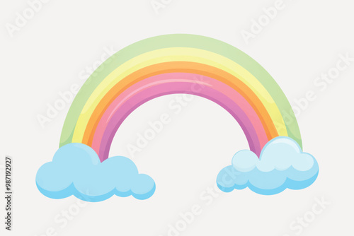 Colorful rainbow with fluffy clouds