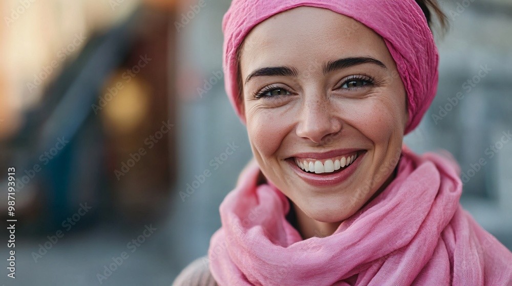 Joyful Woman in Pink Scarf Celebrating Life Joyful Woman in Pink Scarf Celebrating Life