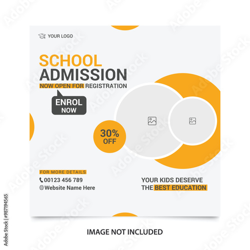 School Admission Social Media Post Design Template.  School Education Admission Promotional Social Media Post Template. 