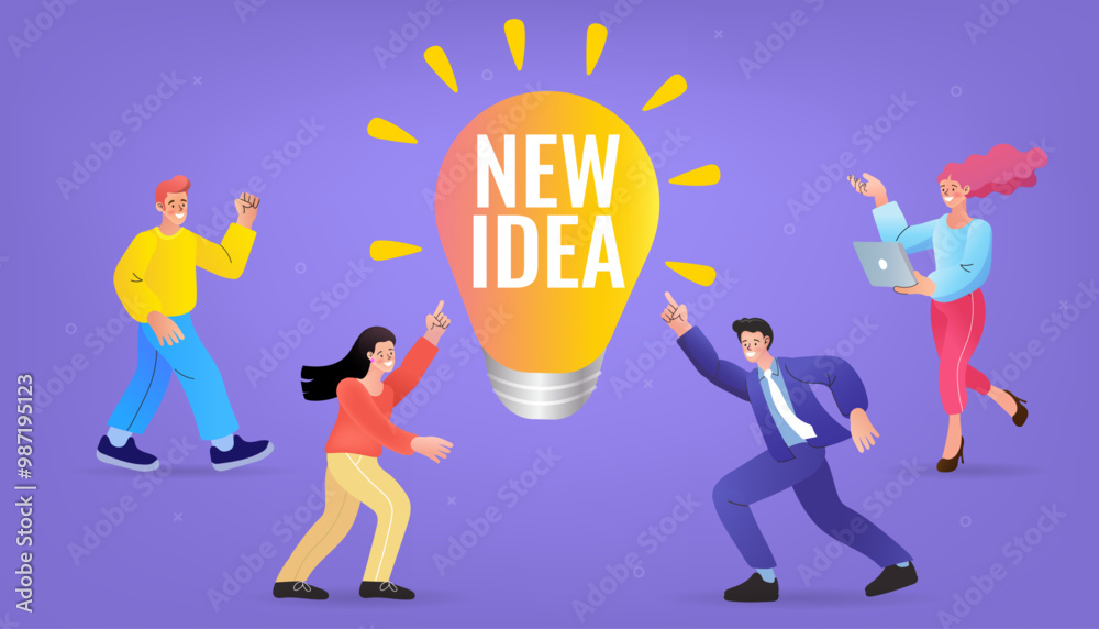 Naklejka premium Teamwork or people thinking the same idea concept. Sharing business ideas. sharing knowledge. people office workers team up share lightbulb lamp idea.