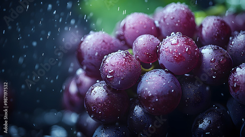 Fresh grapes glistening with droplets of water, capturing the beauty of nature in vibrant detail and rich colors. photo