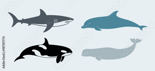 Killer Whale logo. Isolated killer whale on blue  background
