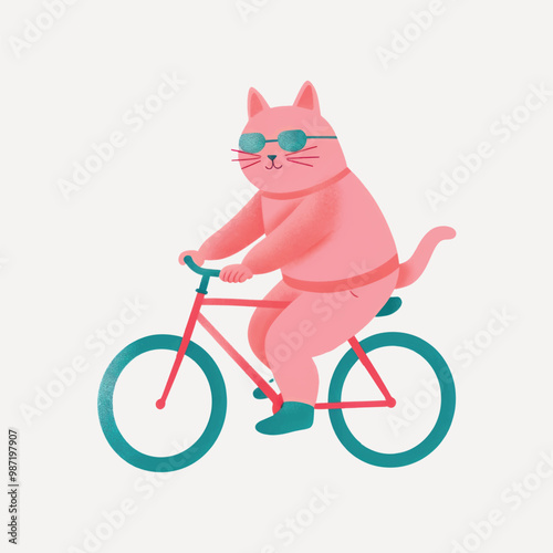 Cool cat riding bicycle