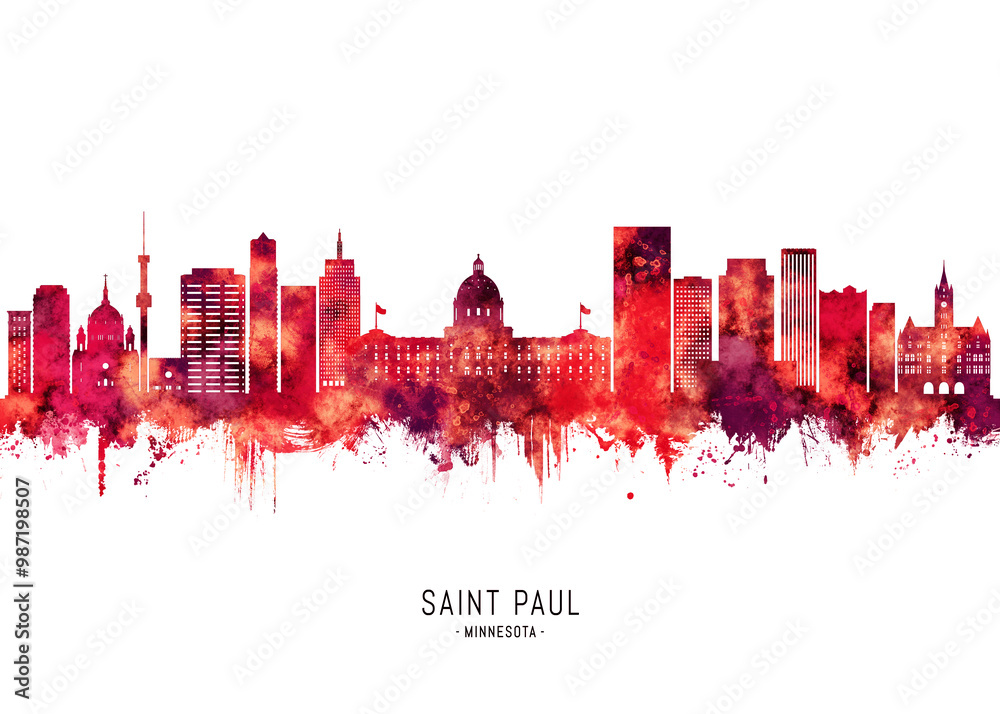 Saint Paul Minnesota Skyline Red