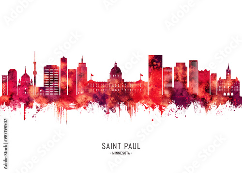 Saint Paul Minnesota Skyline Red