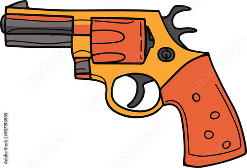 Cartoon-Style Vector of a Colorful Revolver