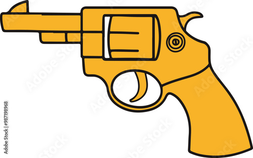 Stylized Vector Illustration of a Yellow Revolver