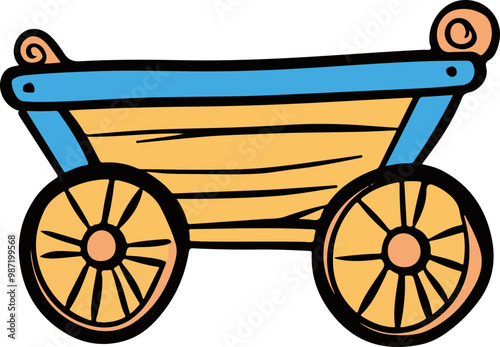 Illustrative Wooden Cart with Colorful Wheels