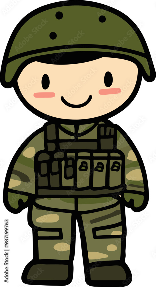 Cute Vector Soldier Character in Camouflage Outfit Cute Vector Soldier Character in Camouflage Outfit