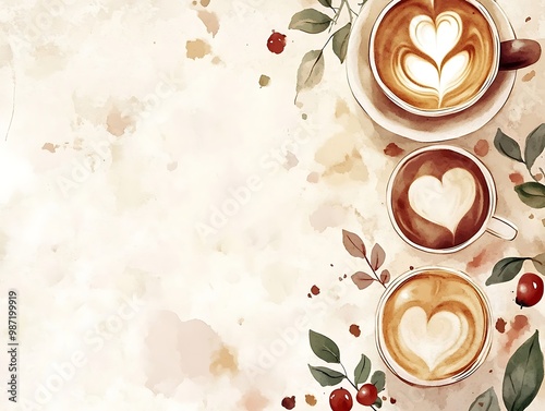 Watercolor coffee cup frame background