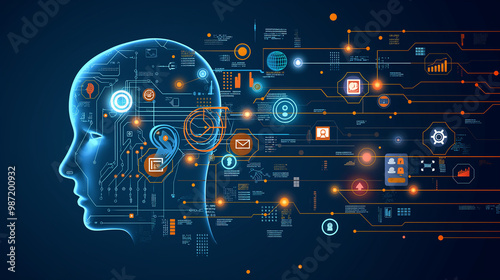 The concept of LLM, AI Large Language Model with icons concept. AI deep learning to use for work support. language model general purpose language generation capability. Vector illustrator template. photo