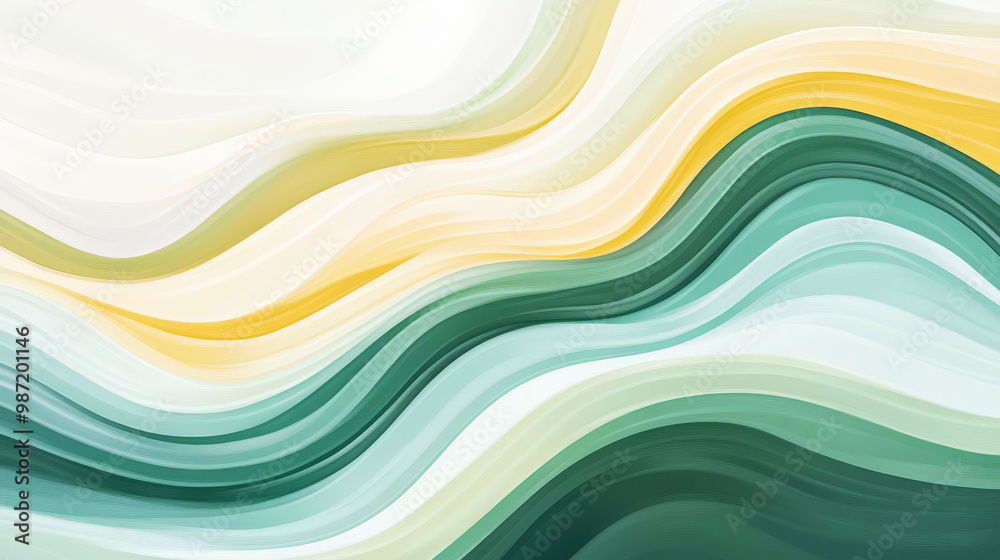 Aesthetic wavy dynamic background. Pastel mint, yellow, white and beige colors. Banner template. Generative AI Aesthetic wavy dynamic background. Pastel mint, yellow, white and beige colors. Banner template. Generative AI