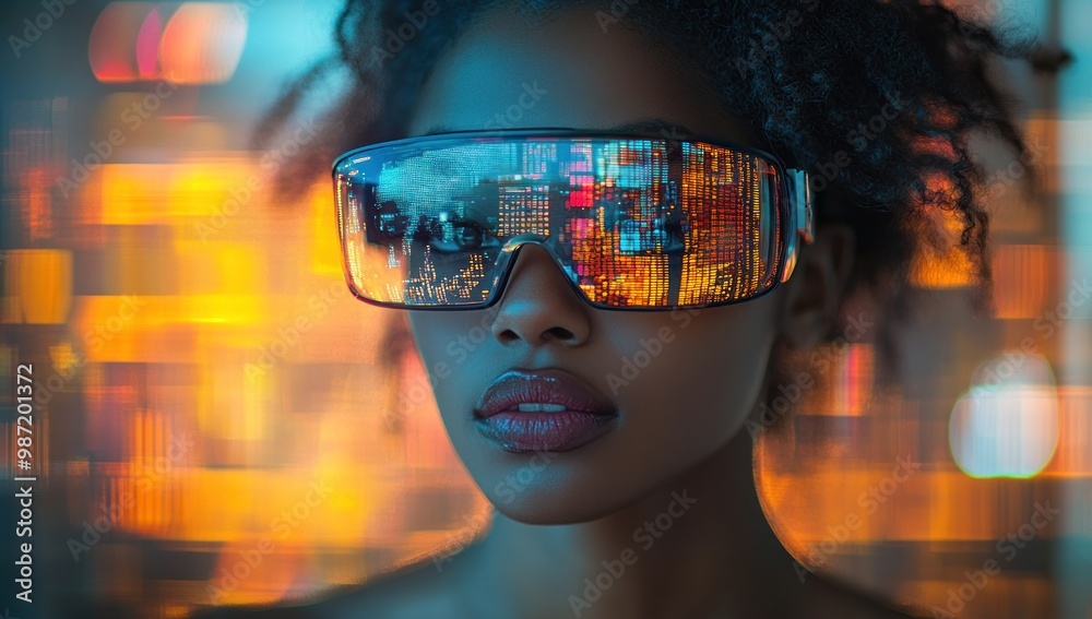 Woman Wearing Augmented Reality Glasses Woman Wearing Augmented Reality Glasses