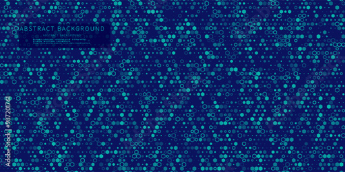 Abstract background chaotic size blue hexagons. Shape hexagon mosaic gradient design. Vector Illustration.