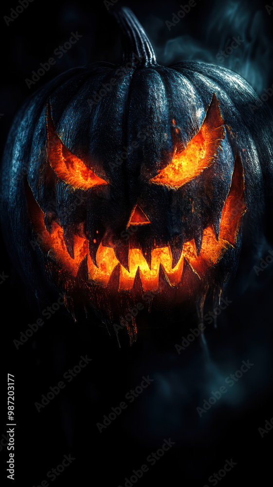 Fototapeta premium Creepy Halloween Pumpkin in the Dark.
