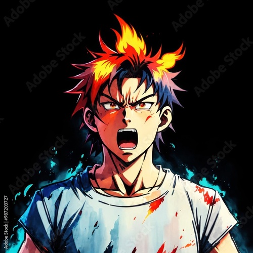 Anime Character with Fiery Red Hair