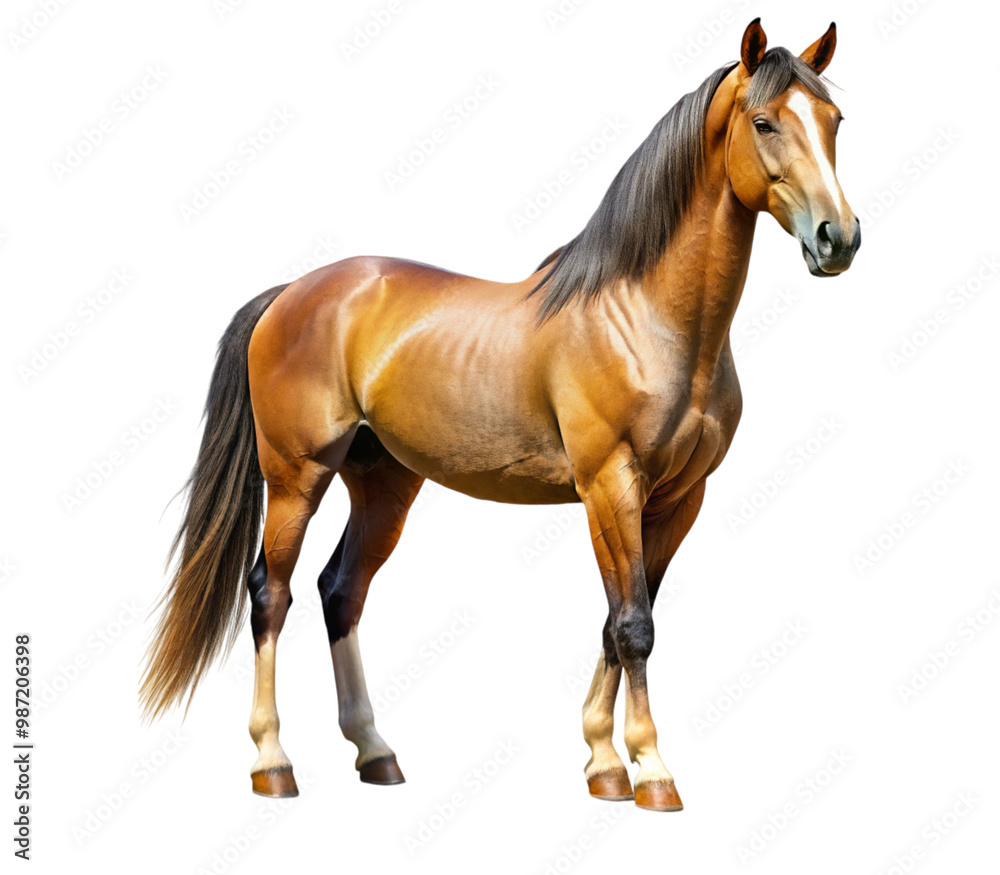 Fototapeta premium Majestic brown horse standing on transparent background