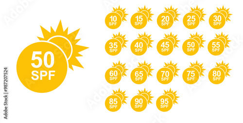 SPF 50 icon. Sun protection for skin. UVA UVB sunscreen protection. SPF icon for or skin cosmetics packaging. Vector