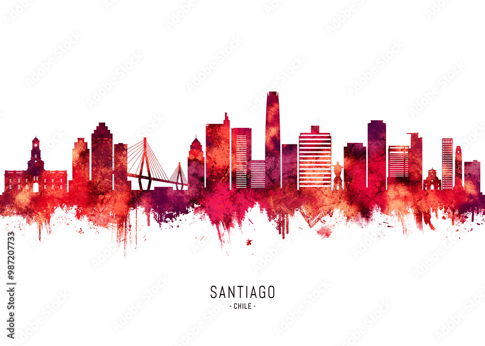Naklejka premium Santiago Chile Skyline Red