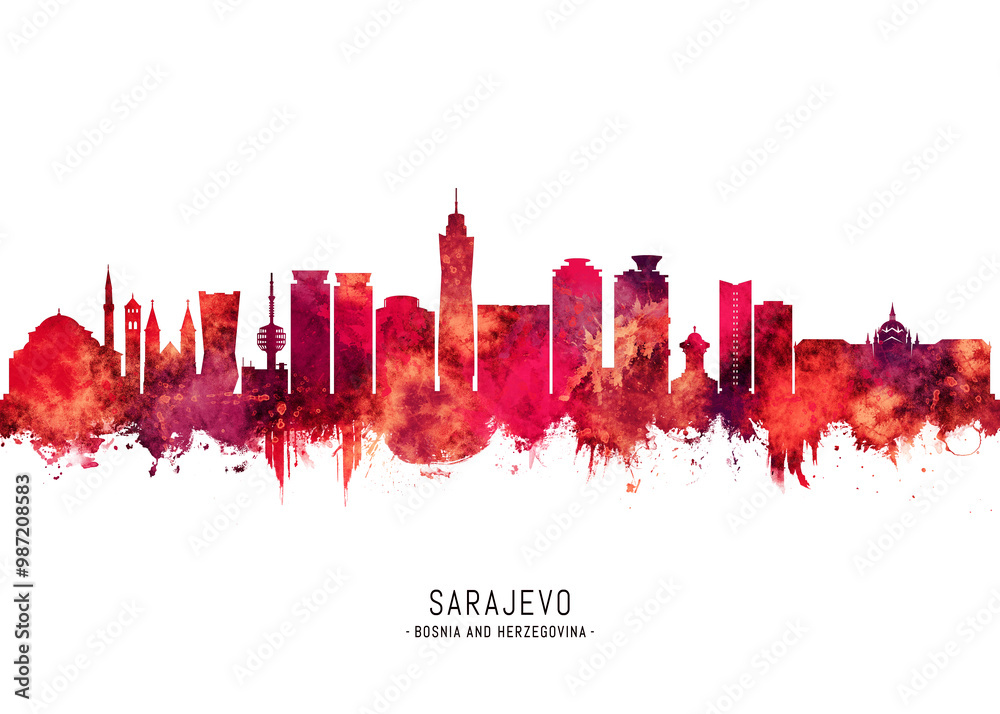 Sarajevo Bosnia and Herzegovina Skyline Red Sarajevo Bosnia and Herzegovina Skyline Red