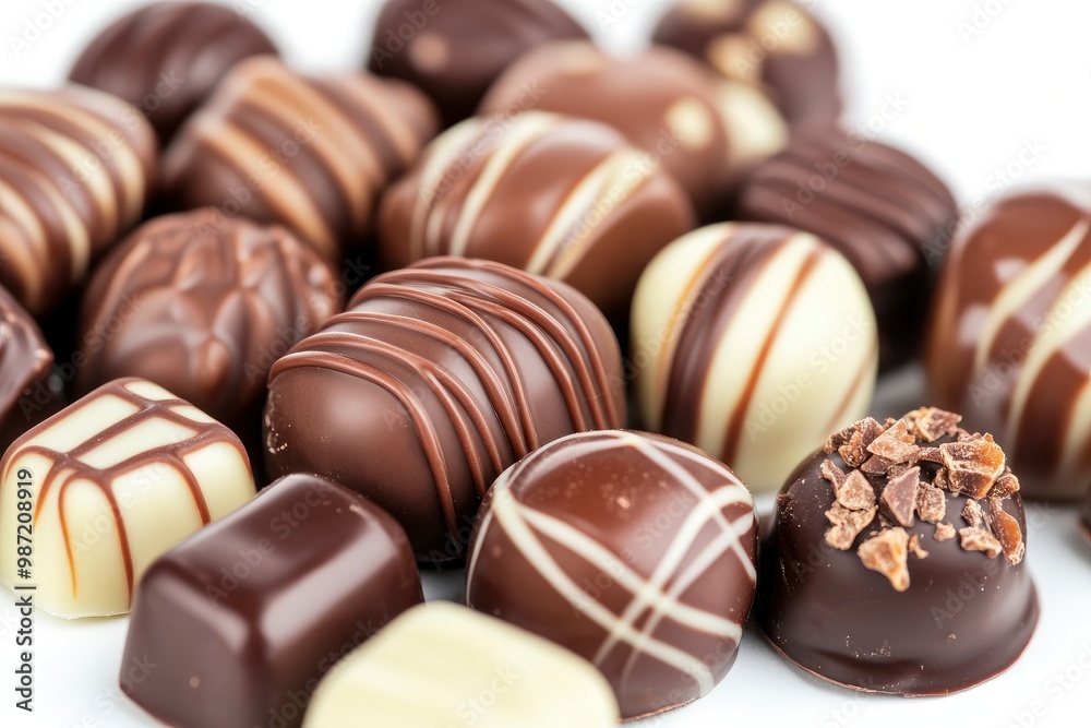 chocolate candy close up on a white , ai