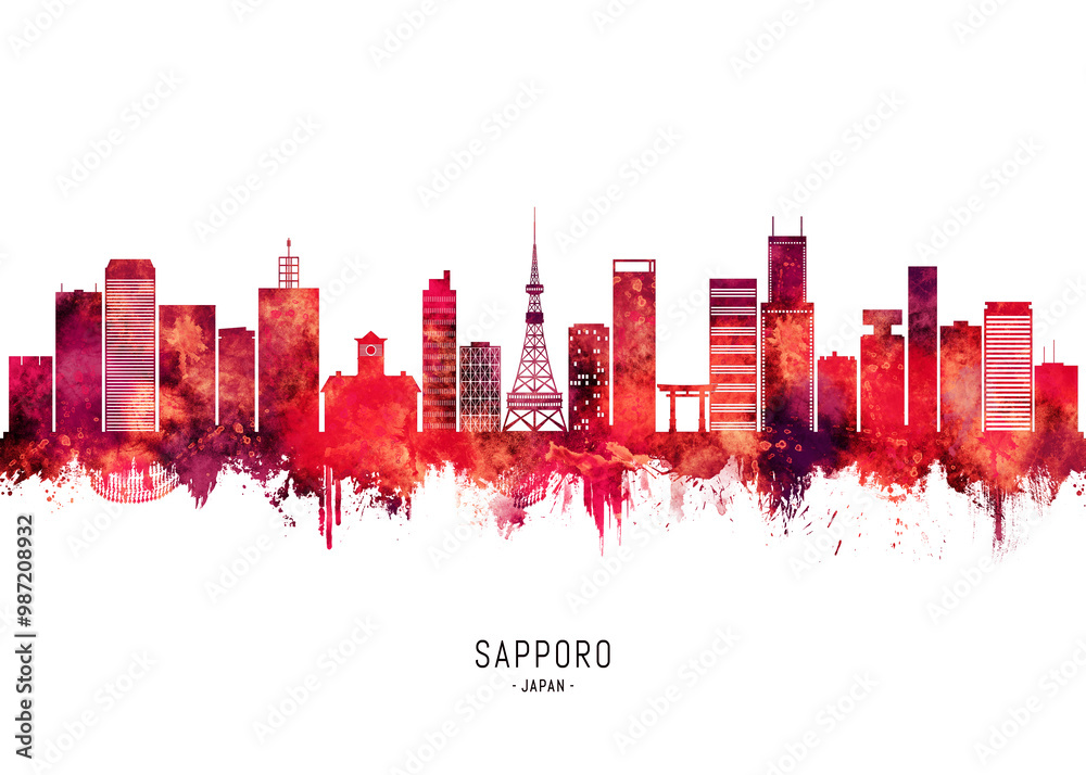 Naklejka premium Sapporo Japan Skyline Red
