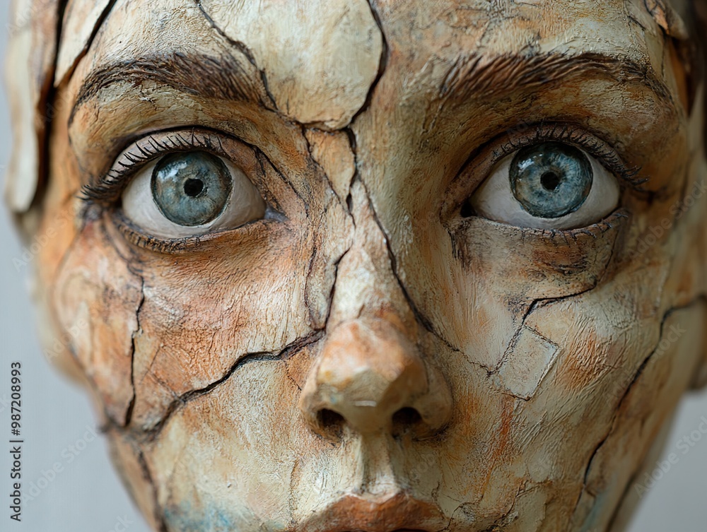 Close-Up of a Cracked and Damaged Human Sculpture Close-Up of a Cracked and Damaged Human Sculpture
