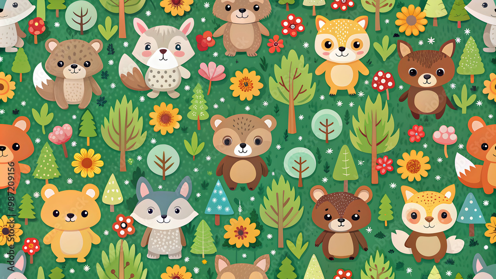 Seamless pattern with cute animals in a forest setting, animals, seamless, pattern, nature, wildlife, forest, fauna Seamless pattern with cute animals in a forest setting, animals, seamless, pattern, nature, wildlife, forest, fauna
