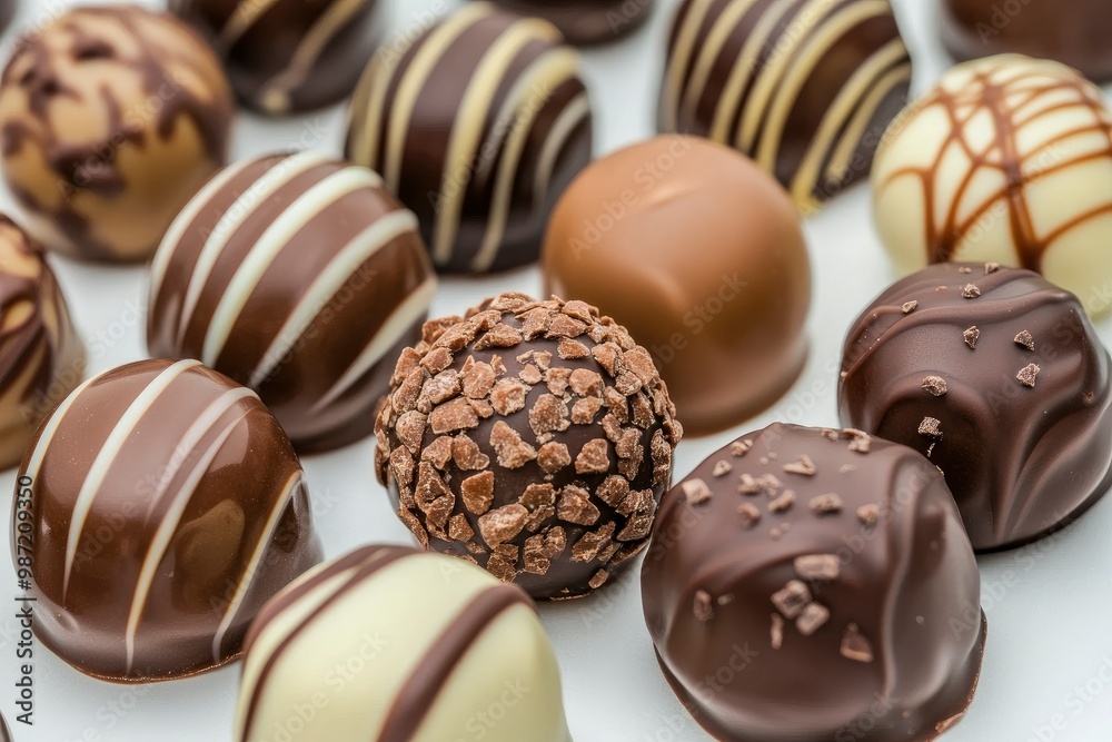 chocolate candy close up on a white , ai