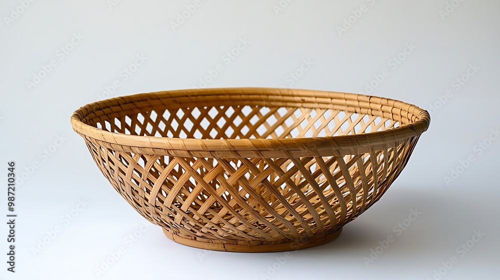 A rustic woven bamboo basket, empty yet full of potential, offers a quiet elegance. A rustic woven bamboo basket, empty yet full of potential, offers a quiet elegance.
