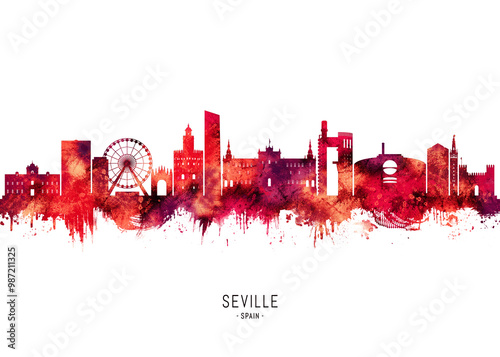 Obraz na płótnie Seville Spain Skyline Red w salonie