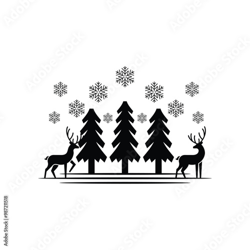 Snowflake Spruce With Deer icon vector 
