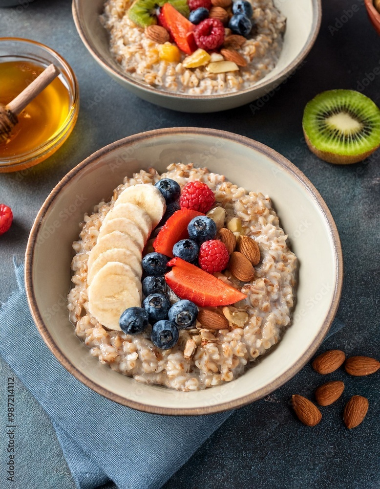oatmeal breakfast bowls with nuts fruits and honey for national oatmeal month oatmeal breakfast bowls with nuts fruits and honey for national oatmeal month