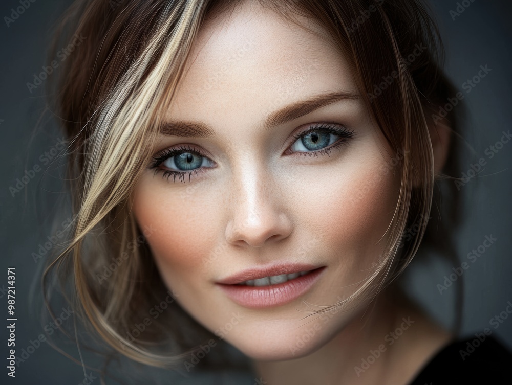 Feminine and gentle woman with long hair, glowing perfect skin, beauty industry, beauty and health. Feminine and gentle woman with long hair, glowing perfect skin, beauty industry, beauty and health.