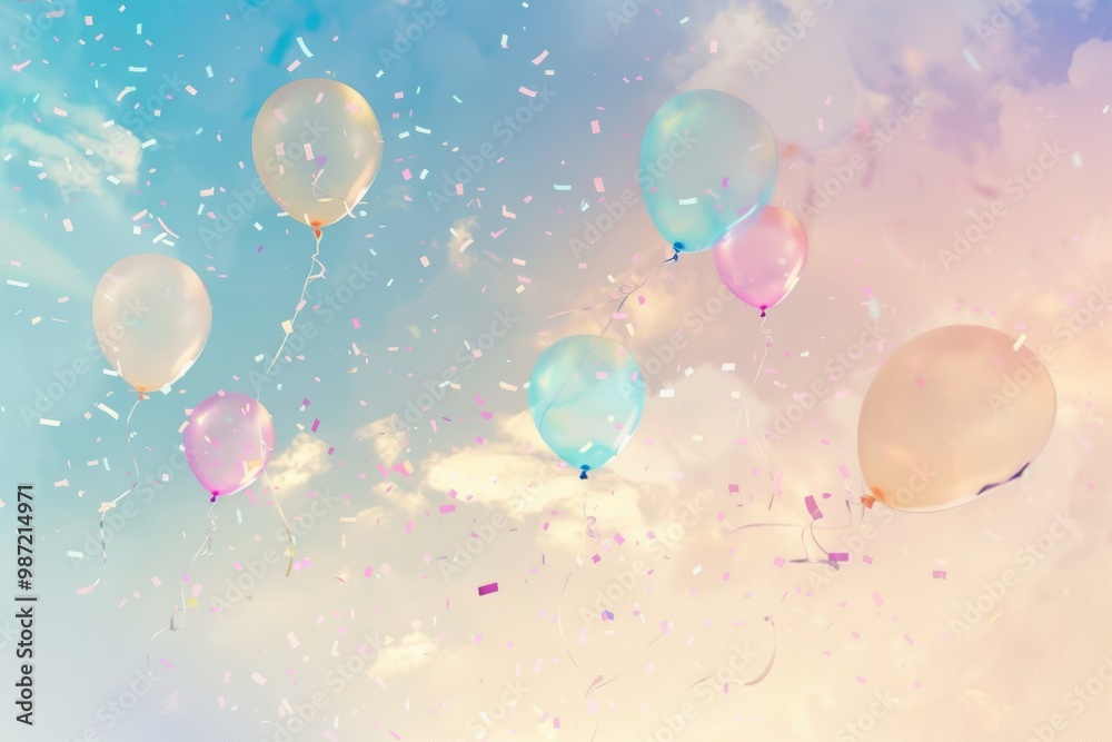 Soft Pastel Abstract Birthday Background with Balloons and Confetti for Cards and Posters Soft Pastel Abstract Birthday Background with Balloons and Confetti for Cards and Posters