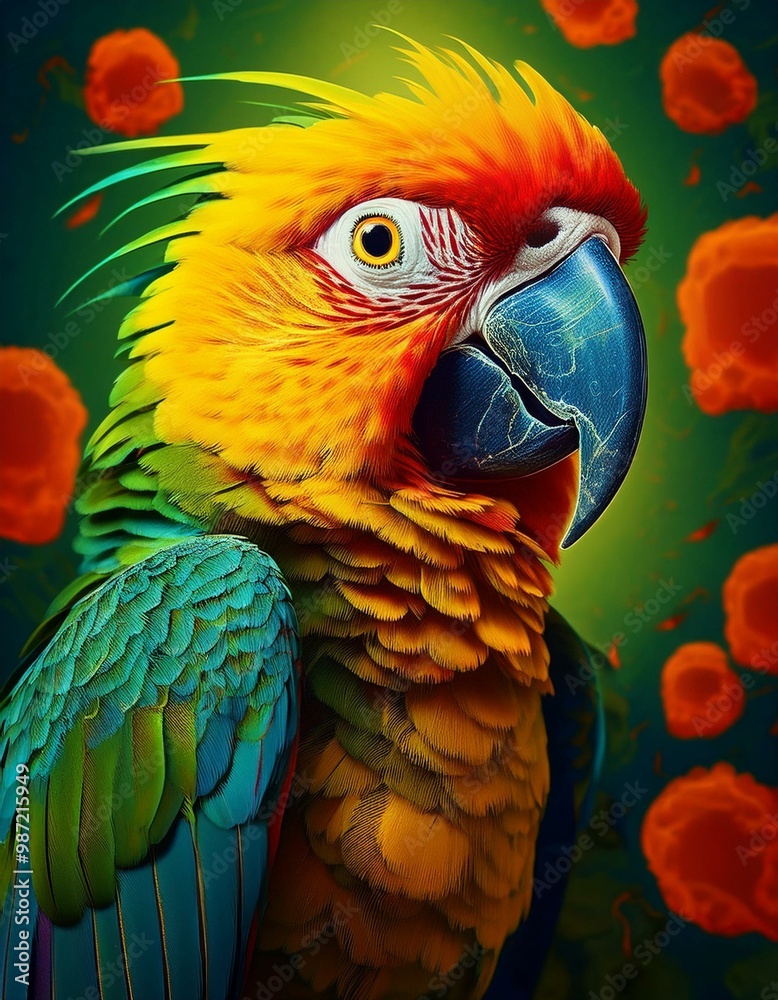 Fototapeta premium colorful parrot ara bird on green background