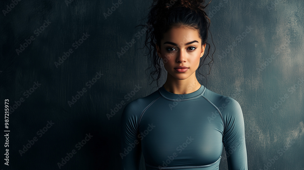 Focused woman in sportswear with dark background Focused woman in sportswear with dark background