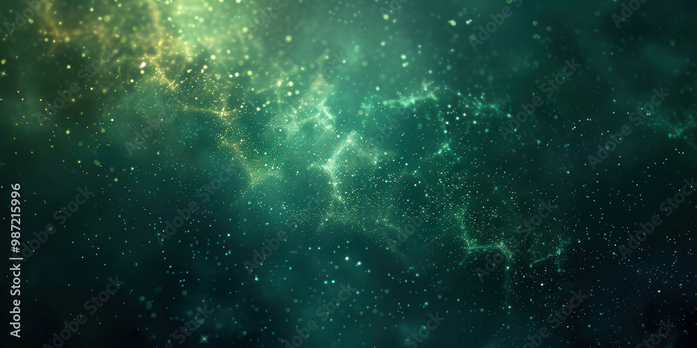 Fototapeta premium Green particles glimmer in the dark