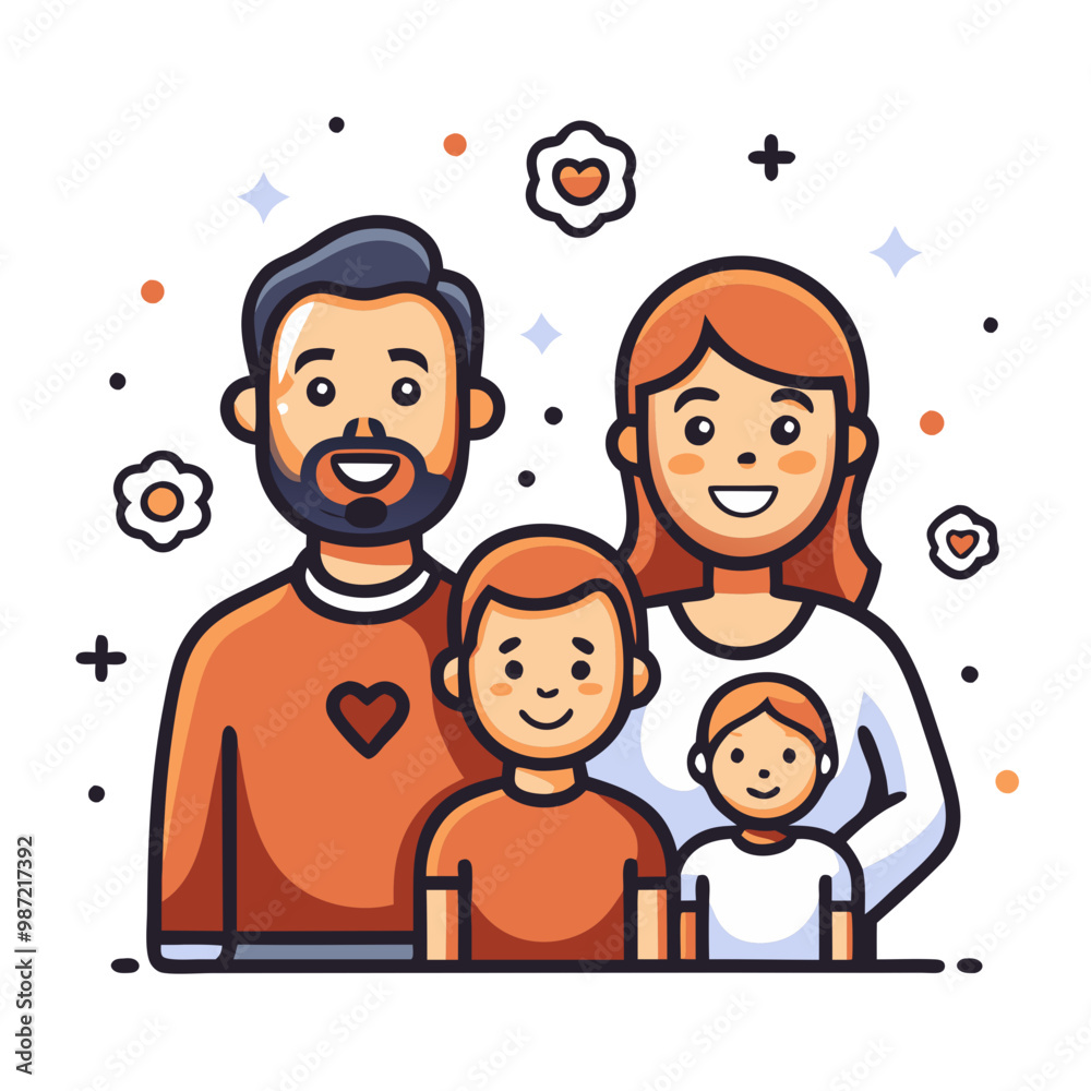 Cheerful Family Icon in Orange Tones Representing Unity and Love Cheerful Family Icon in Orange Tones Representing Unity and Love