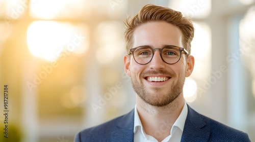 Confident young professional smiling in a bright environment