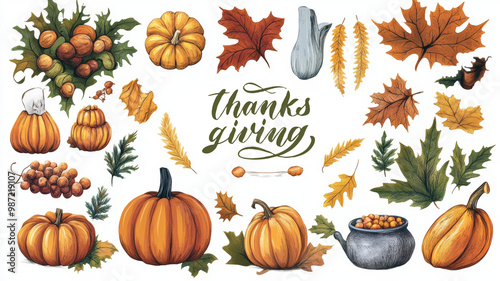 Thanksgiving day illustration elements pumpkin set